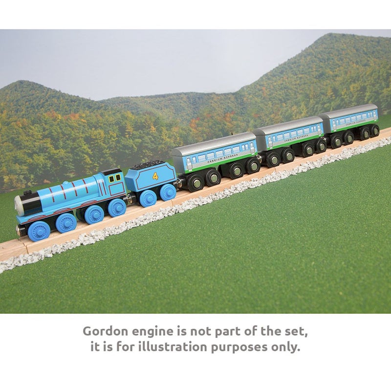 Orbrium عربات قطار أوربريوم الخشبية الكبيرة 3 قطع، متوافقة مع توماس وأصدقائه محرك الدفع، بريو، قطار تشاجينغتون الخشبي - Image 2